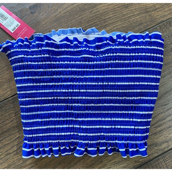 Juniors' Xhilaration Smocked Bandeau Bikini Top, Blue Stripe, X-Small (00), 1020 - Picture 8 of 8